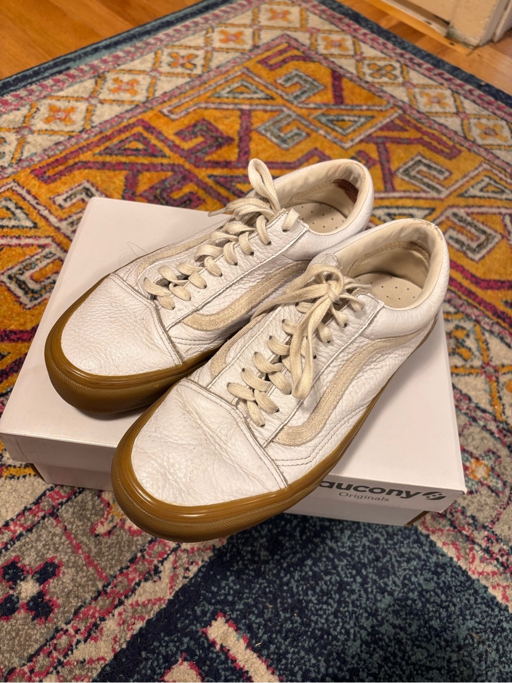 Vans White Leather Low-Top Sneakers with Gum Sole